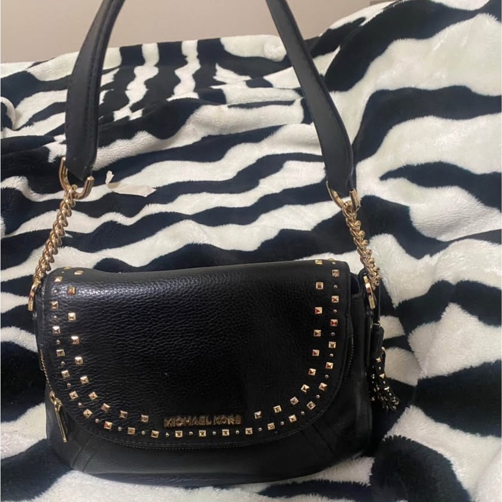 Michael Kors Black and Gold Studded Shoulder Bag
